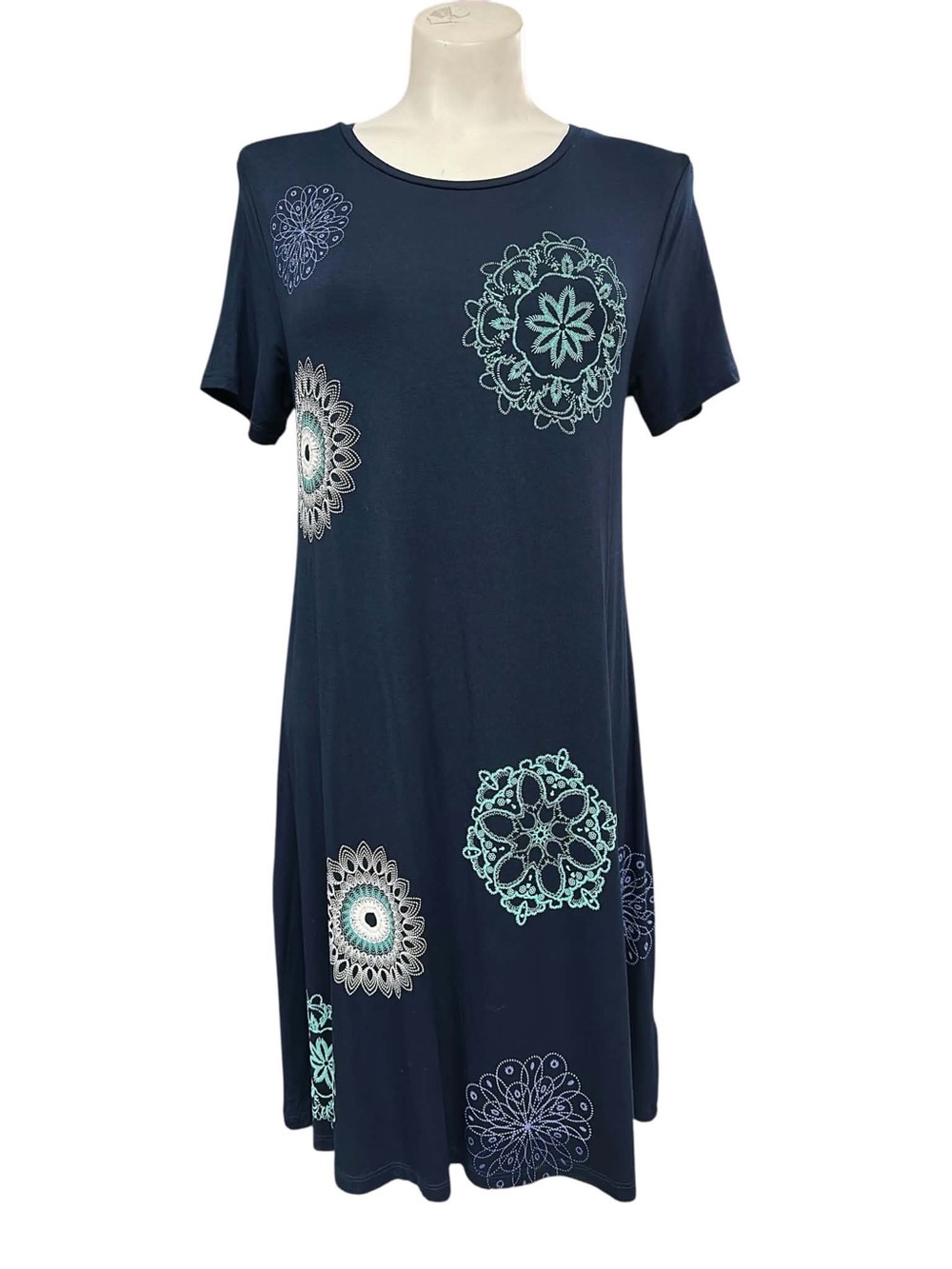 Desigual Navy Midi Dress with Teal Medallion Print Size L